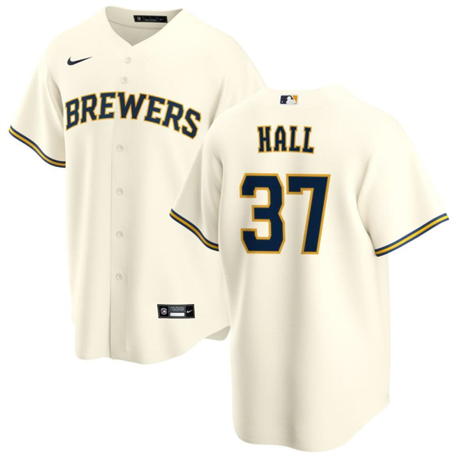 Men's Milwaukee Brewers #37 D.L. Hall Cream Cool Base Stitched Jersey